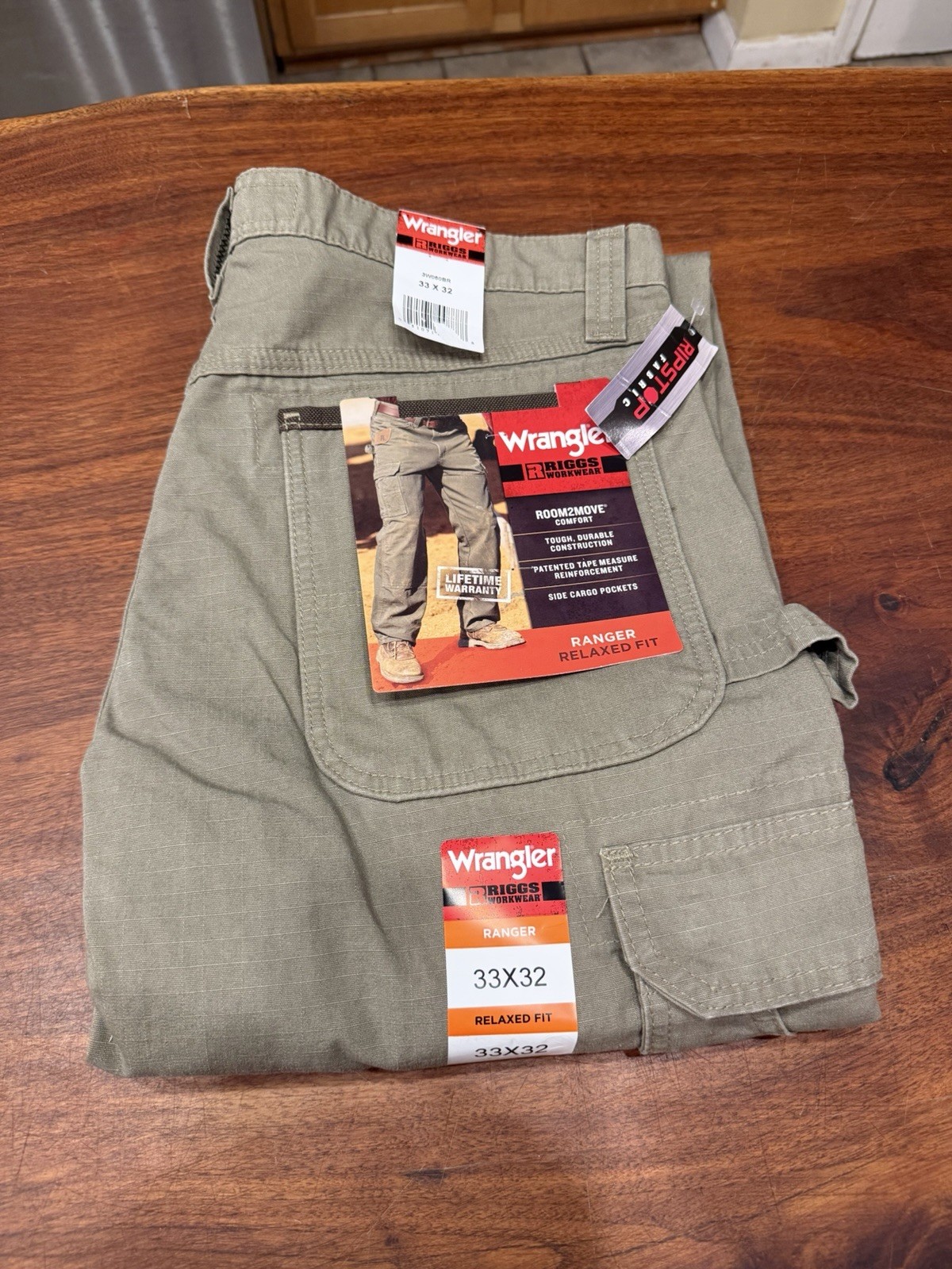 Wrangler Riggs Workwear Pants Mens 33×32 Green Cargo Ripstop Ranger Carpenter