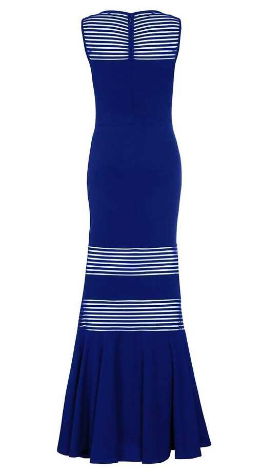QUIZ Insert Fishtail Maxi Cocktail Party Wedding Dress Gown Blue & Black Mesh