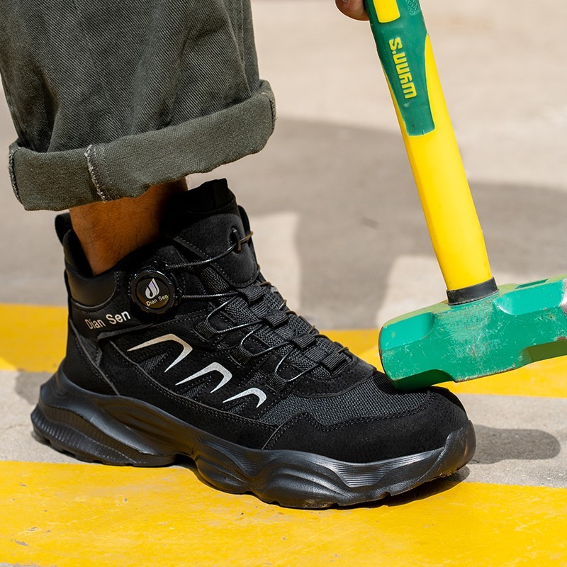 Men Safety Toe Work Shoes Rotating Buckle Breathable Non-Slip Steel Toe Sneakers