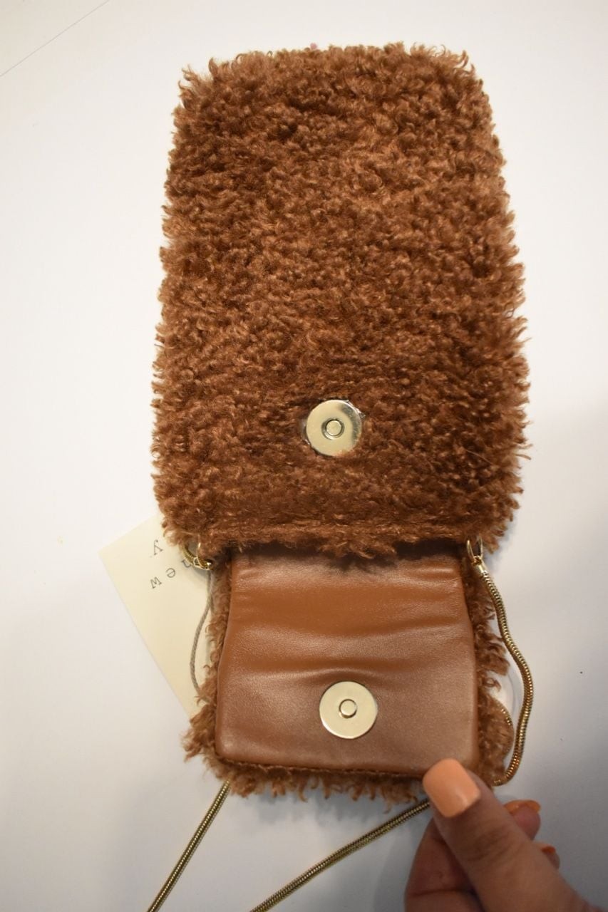 A New Day Brown Faux Fur Crossbody Phone Bag