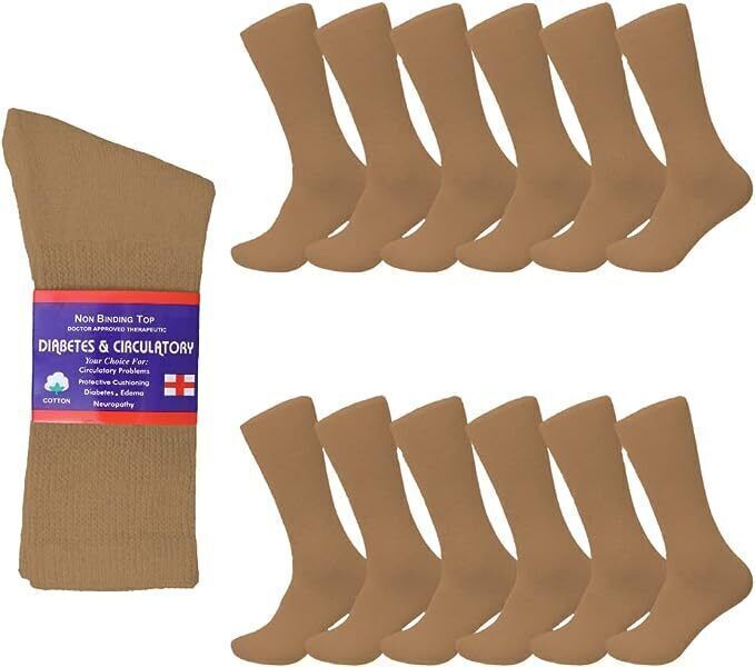 12 Pairs Men’s Health Circulatory Diabetic Cotton crew socks 9-11 10-13 13-15