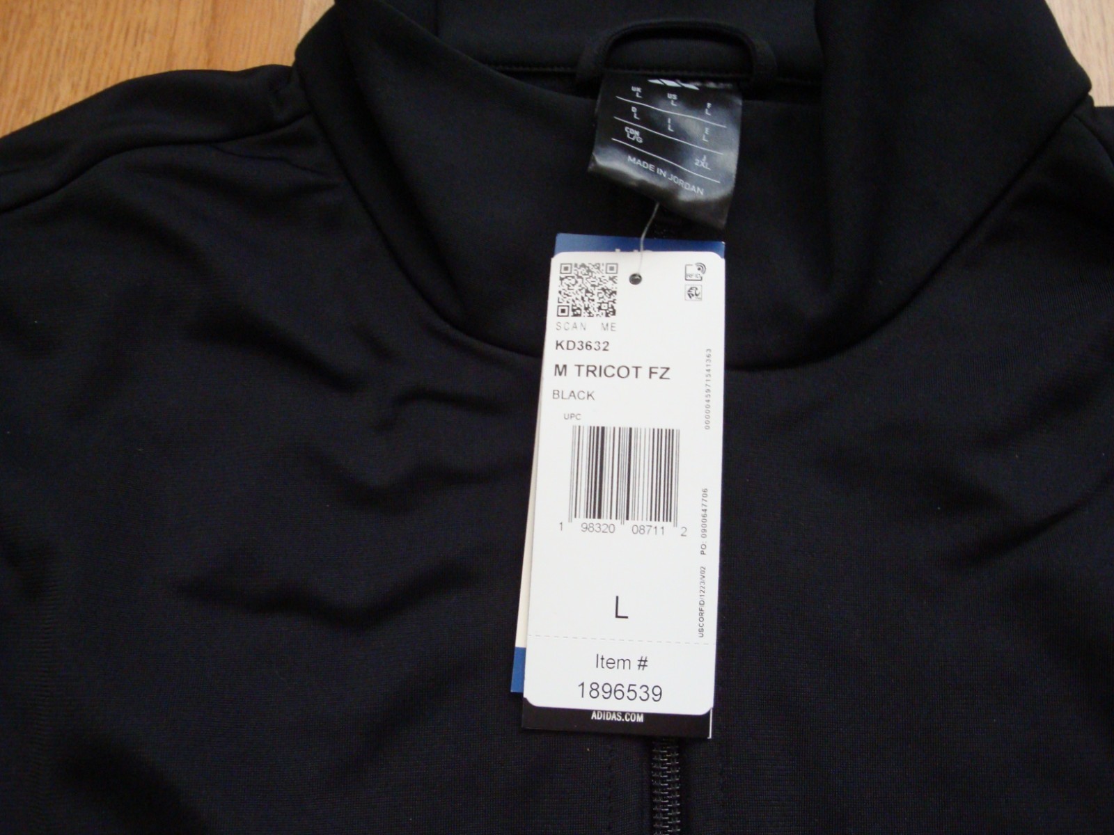 NWT Adidas Men’s Tricot Track Jacket Full Zip Athletic Black Size L