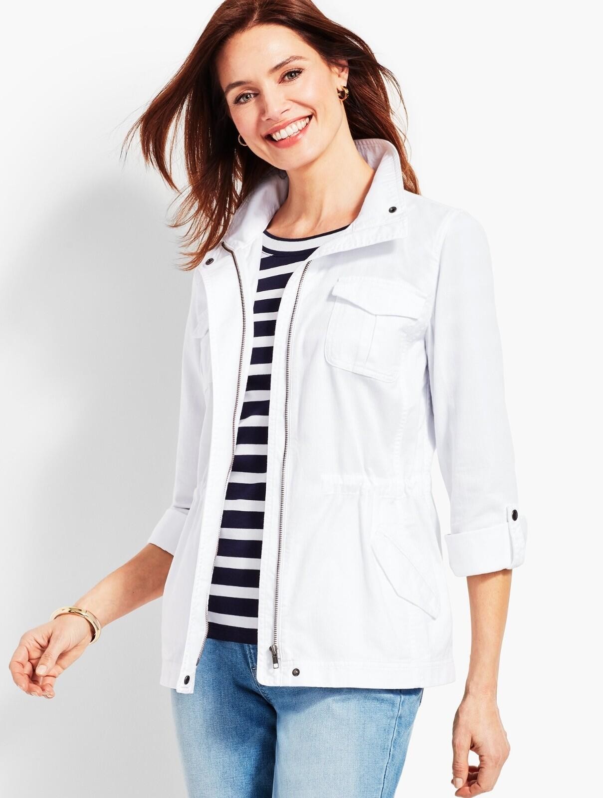 Talbots Casual Cotton Safari Jacket White Petite L EUC Returns Accepted