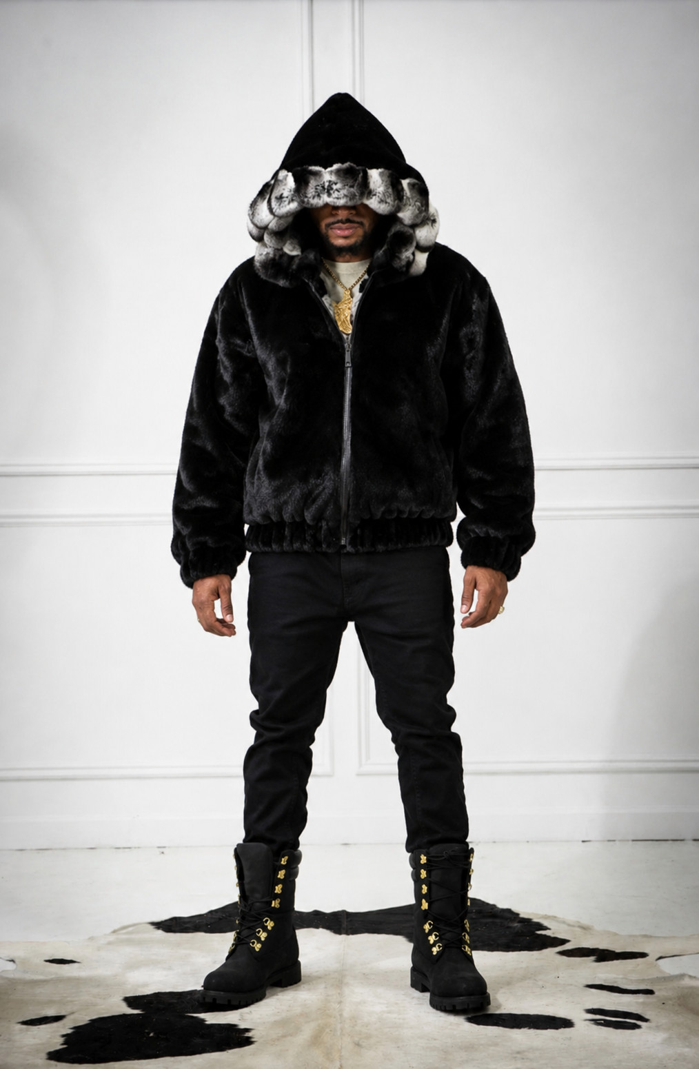 Men’s Real Mink Fur Full Skin Bomber Jacket Hooded Chinchilla All Sizes