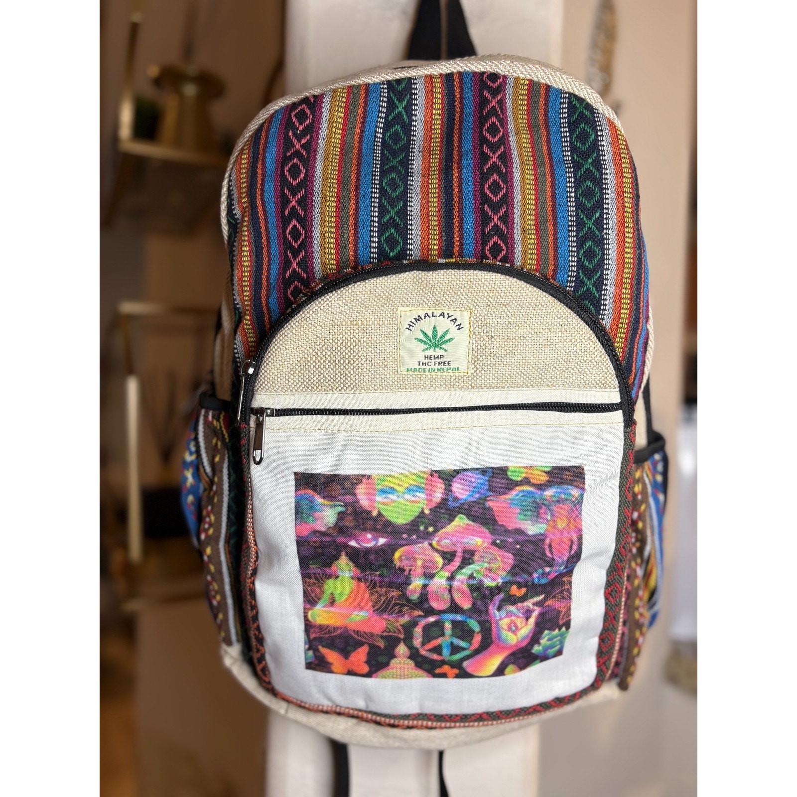 handmade multi-colored Himalayan hemp backpack eco – friendly