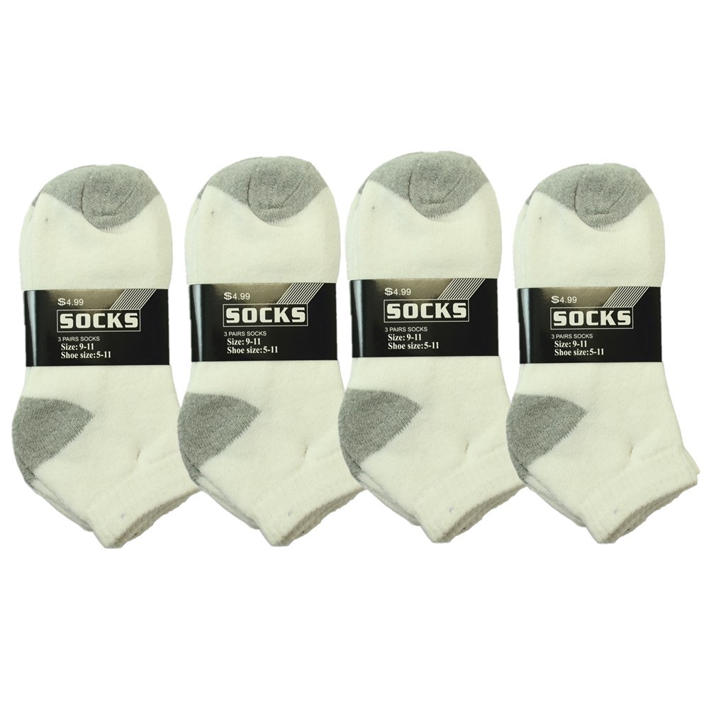 3-12 Pairs Ankle Quarter Crew Mens Sports Socks White 2 Tones Cotton Size 9-13