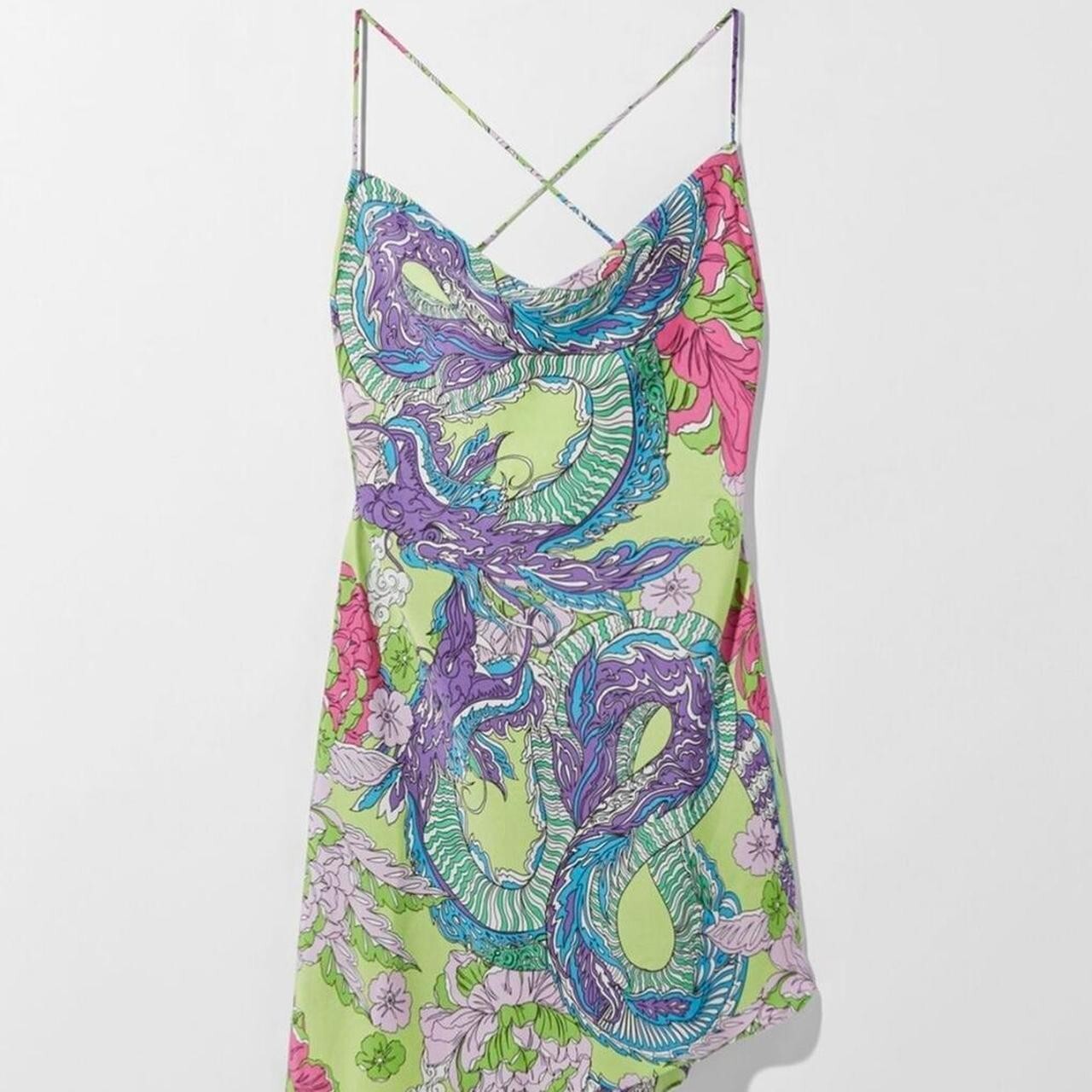 Bershka Asymmetric Satin Short dress (Asian inspired print) Size M FREE P+P