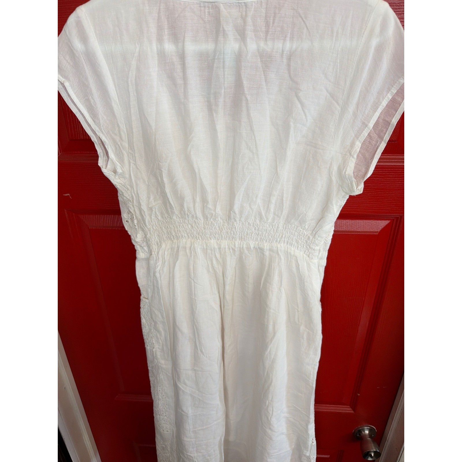 Vada Goldman White Eyelet Midi Dress Made in Italy Summer Boho Embroidered L
