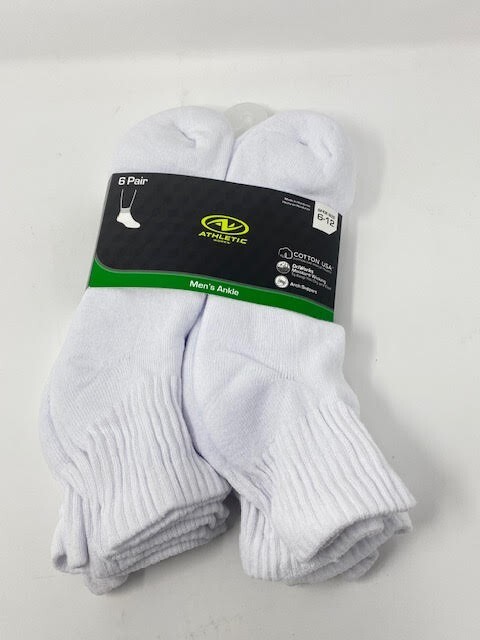 Men’s 6-Pair Athletic Works Ankle Socks Size 6-12, White