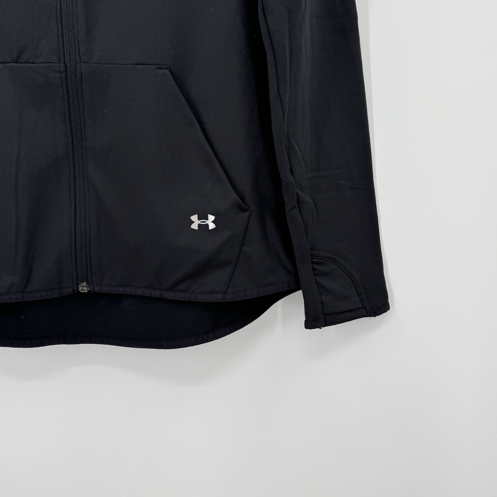 Under Armour Cold Gear Full Zip Hooded Jacket sz L Women’s in Black Fleece Lined