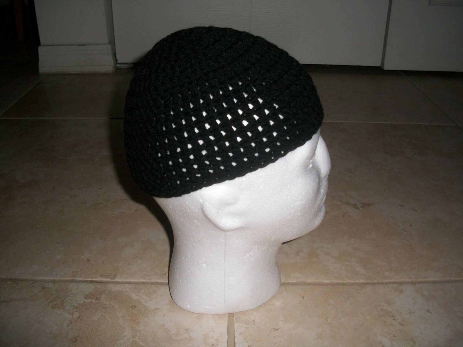 Adult Handmade Crochet Muslim BLACK Koofi Kufi Prayer Cap Hat Islam Beanie Topi