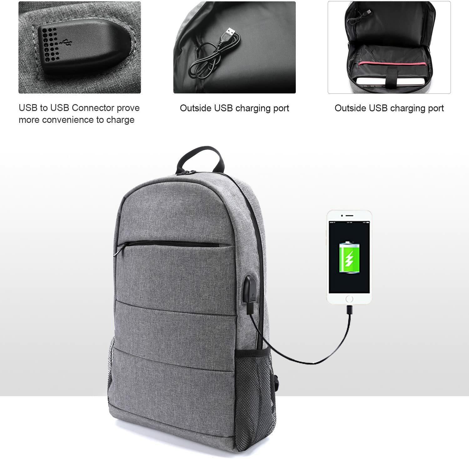New Large Grey Business Laptop Waterproof Backpack Travel College School Bag