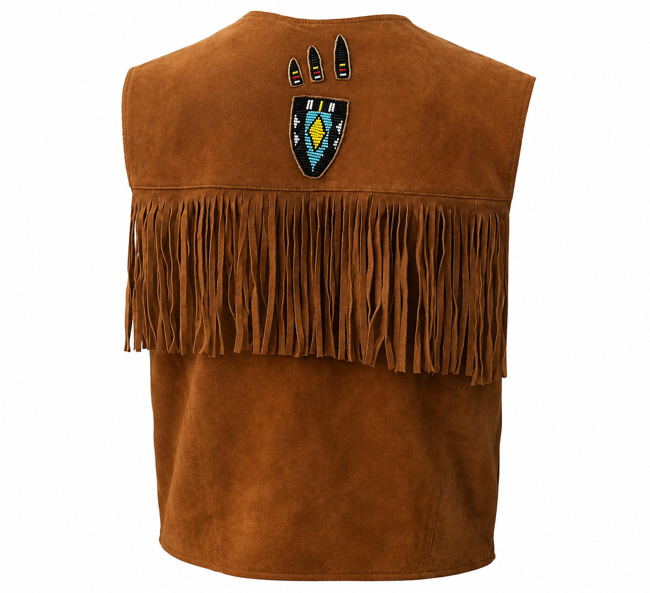 Men’s Western Cowboy Suede Leather Vest Native American Fringe Beaded Waistcoat