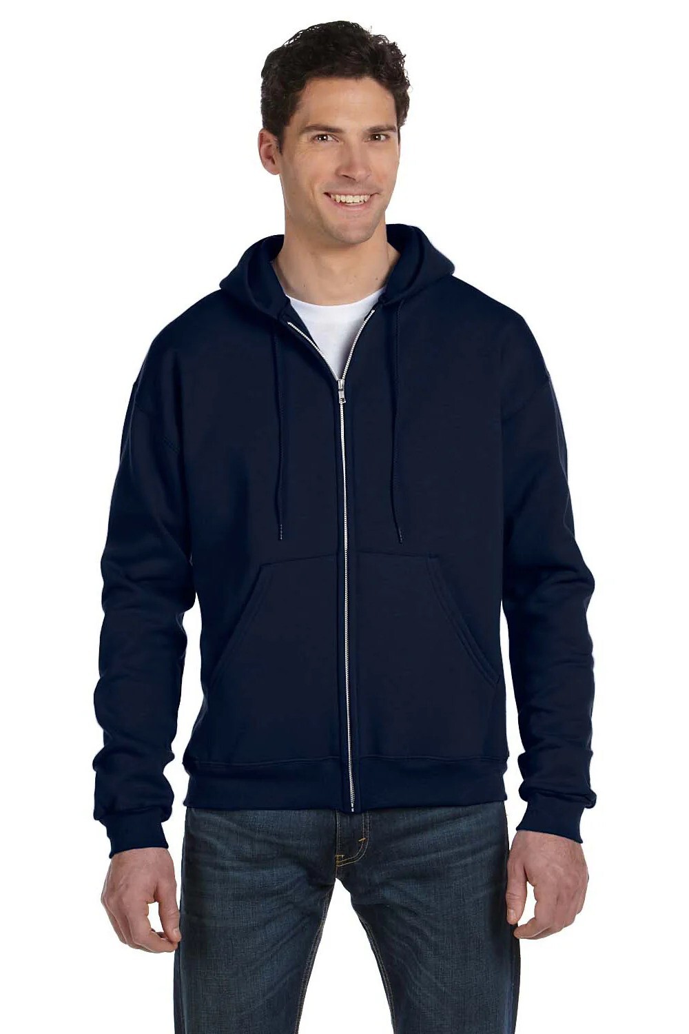 Champion Powerblend Double Dry Action Fleece Full Zip Hoodie Navy Blue Size L