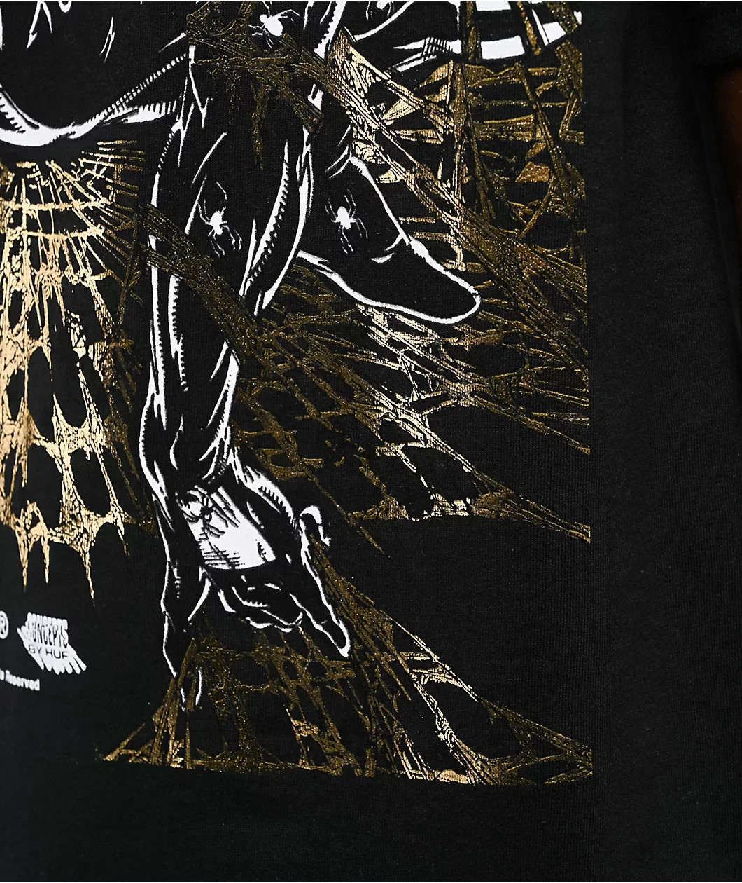 HUF x Marvel Spider-Man Arachknight Black T-Shirt Adult Medium Gold Foil New NWT