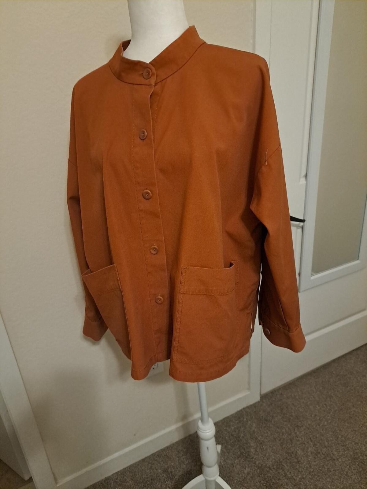 Eileen Fisher Terracotta Mandarin Collar Orga. Cotton M EUC Returns Accepted