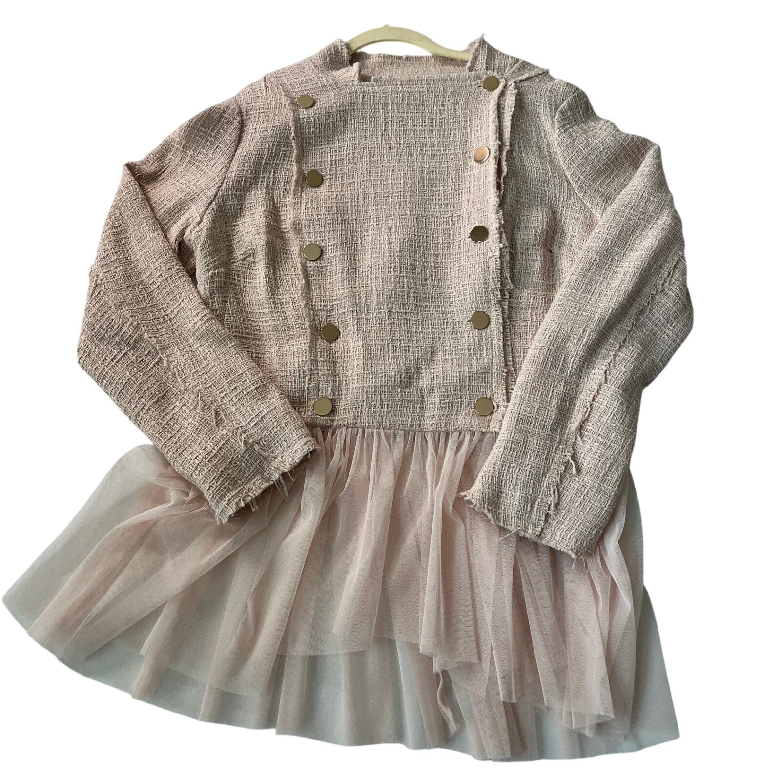 Willow & Clay Pink Tweed Tulle Peplum Jacket Lace Up Back Womens Large Old Money
