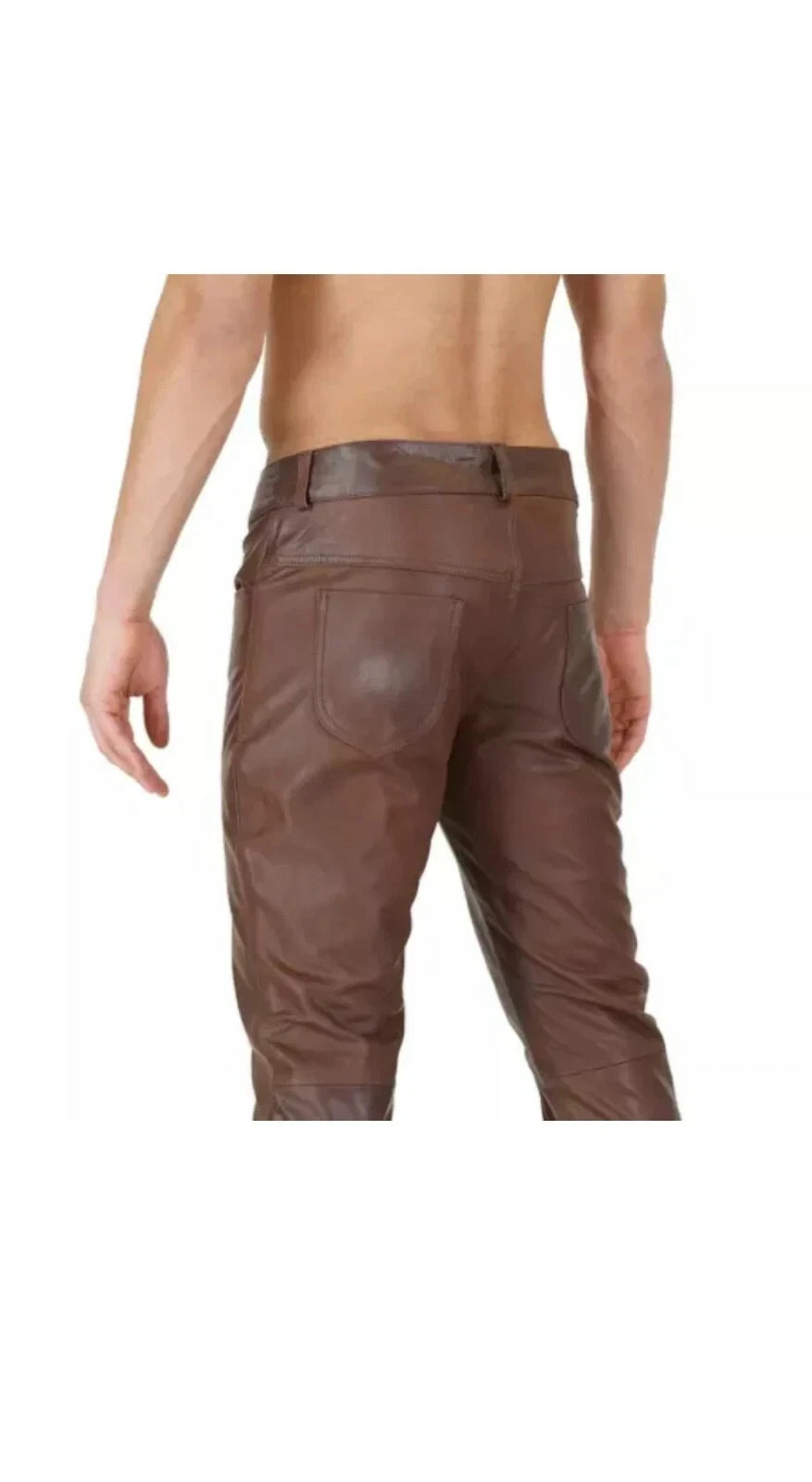 Mens Biker Jeans Real Brown Or Cow Leather Sleek And Sexy 501 Style Pants New